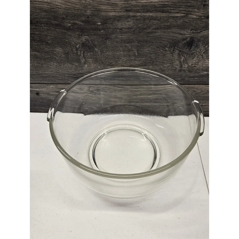 Clear Glass Mixing Bowl with Side Tab Handles Round Textured Bottom 9.5 Inch